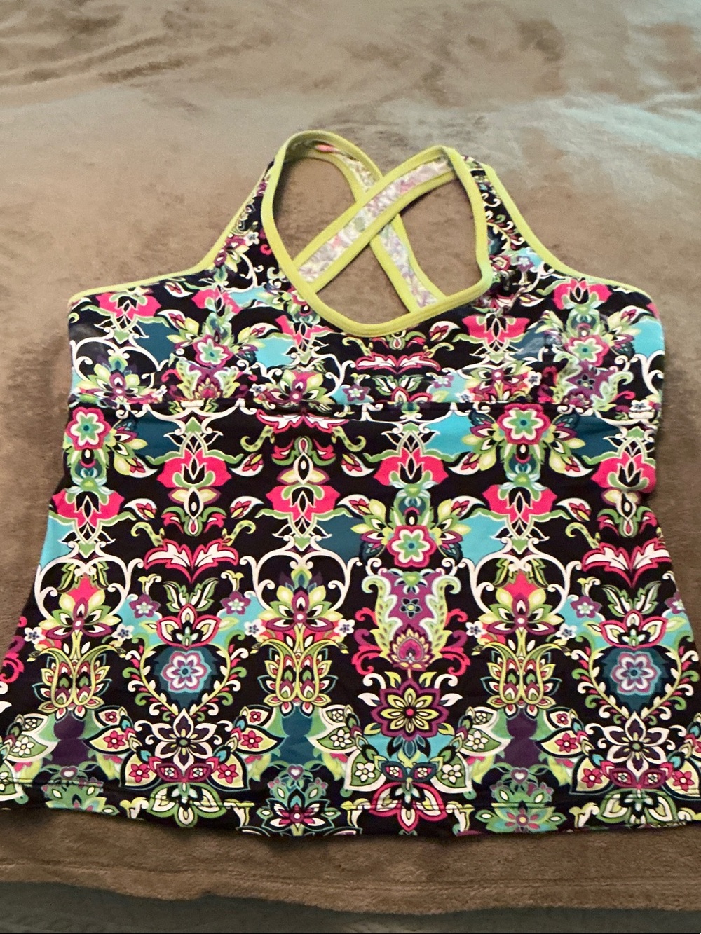 Athleta Multicolor Floral Racerback Tank - Black Base with Bright Accents